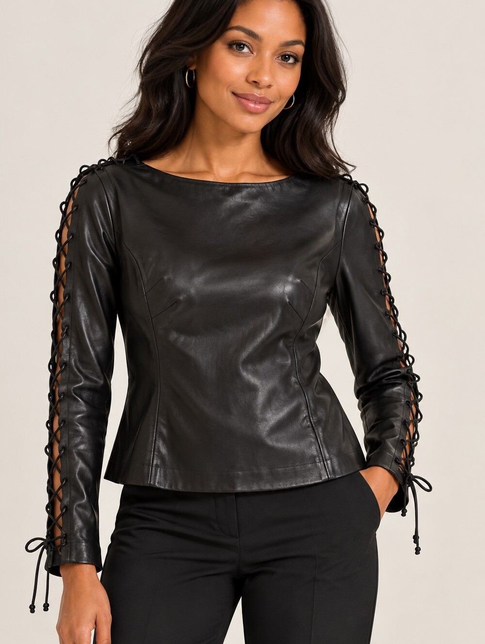 Danier X Mark Fast  Black Leather Jacket/Top with Lace-Up Sleeves
